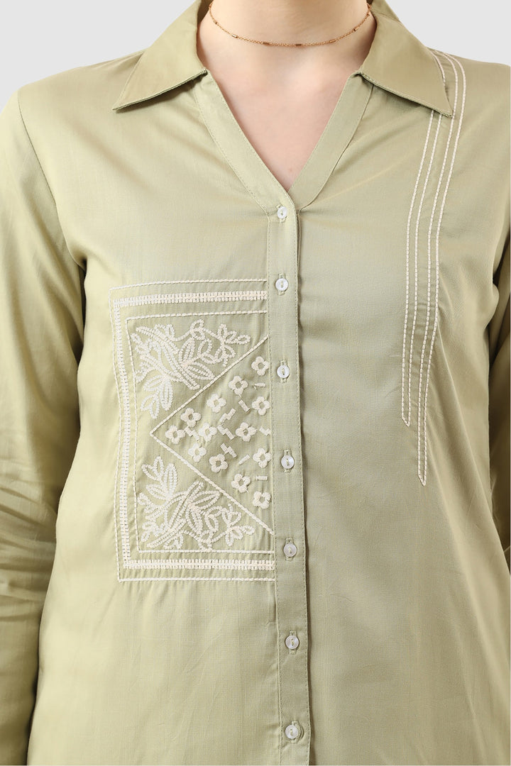 Sage Green Embroidered Tencel Twill Shirt