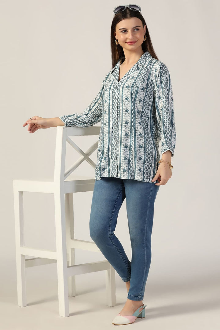 Grey Printed Shirt with Lapel Collar