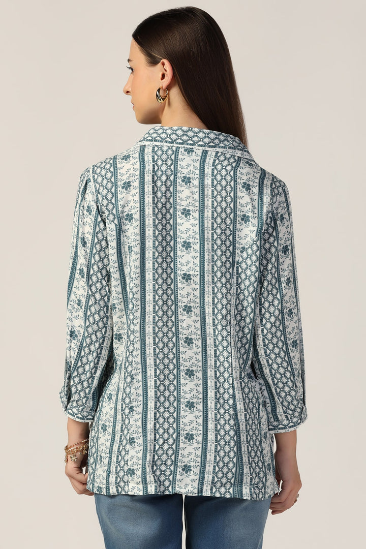 Grey Printed Shirt with Lapel Collar