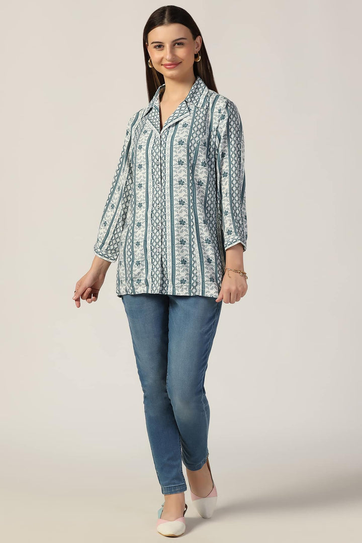 Grey Printed Shirt with Lapel Collar