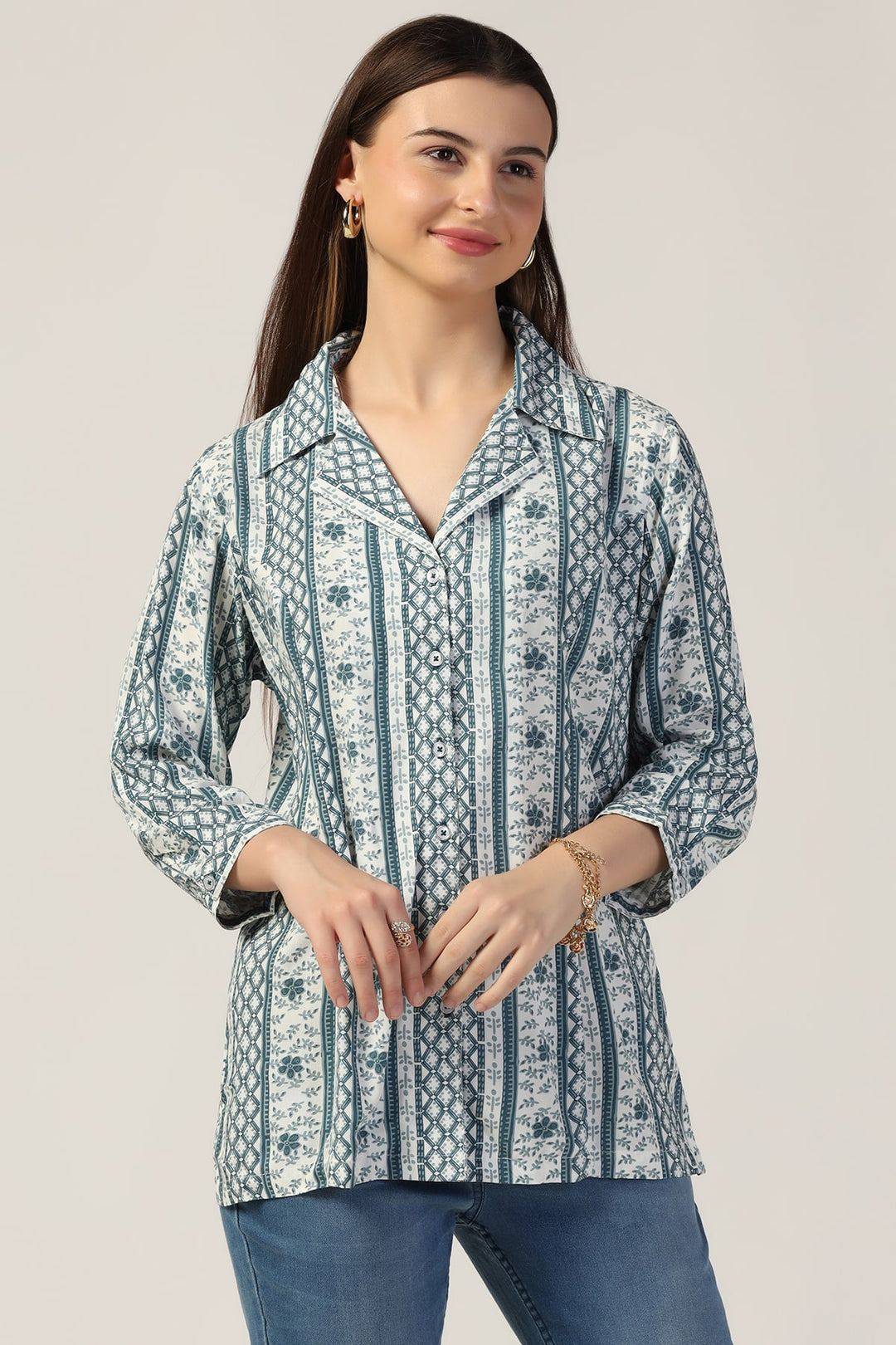 Grey Printed Shirt with Lapel Collar
