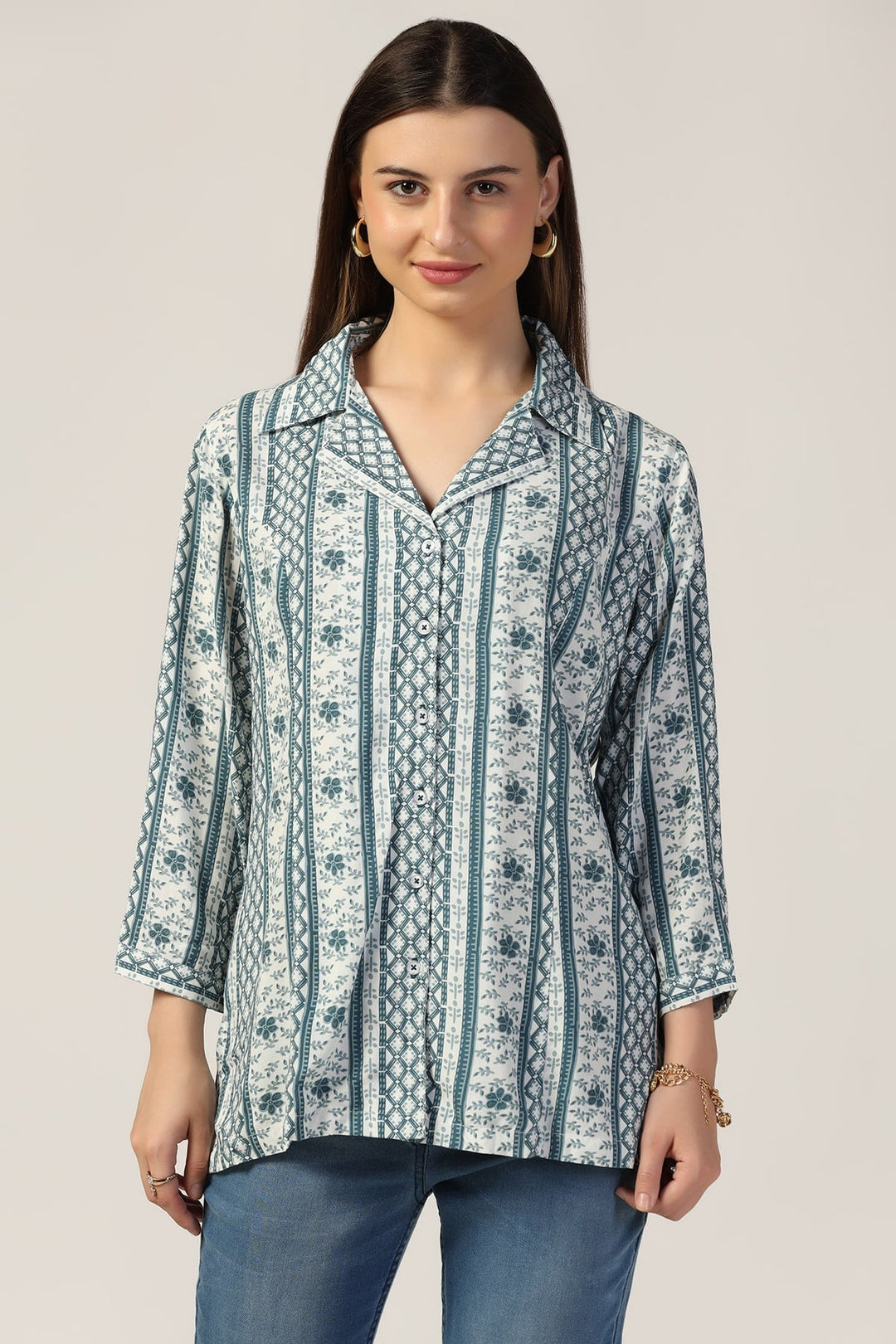 Grey Printed Shirt with Lapel Collar