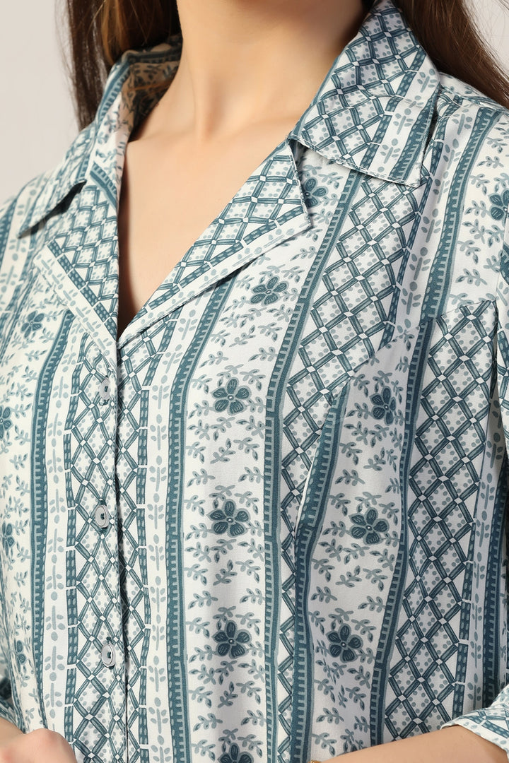 Grey Printed Shirt with Lapel Collar