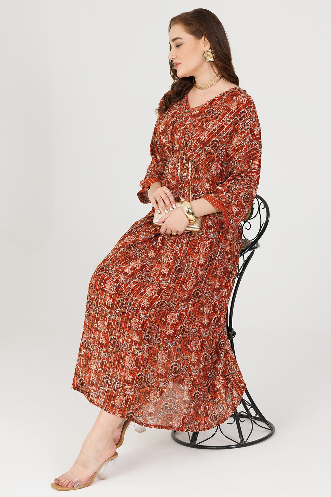 Rust Printed Viscose Kaftan