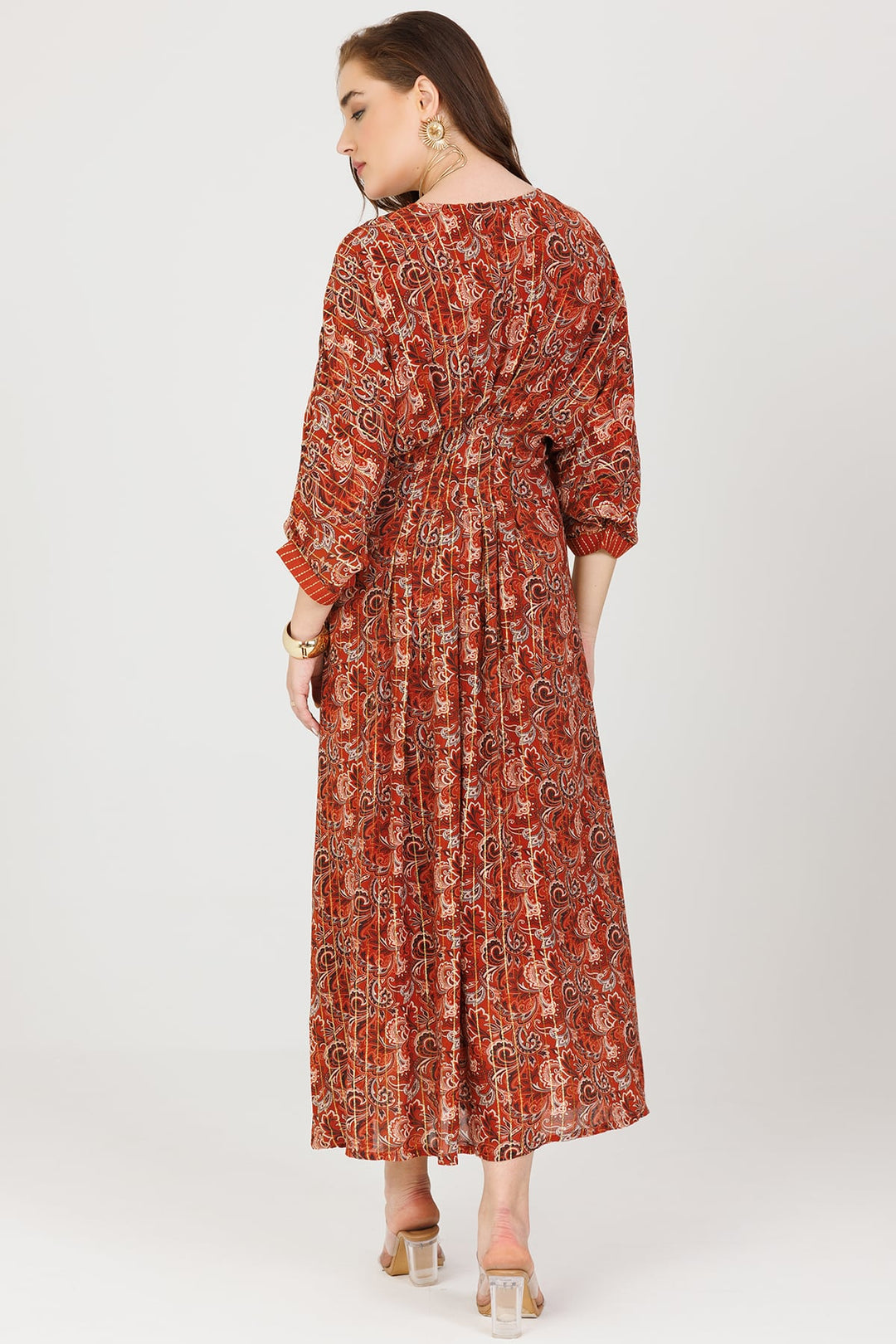 Rust Printed Viscose Kaftan