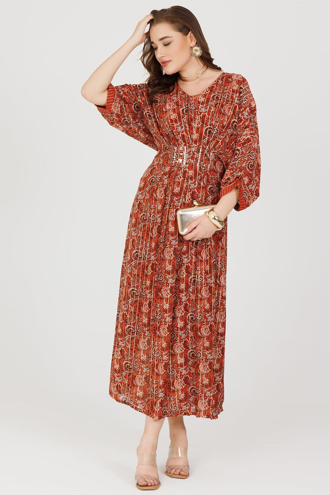 Rust Printed Viscose Kaftan