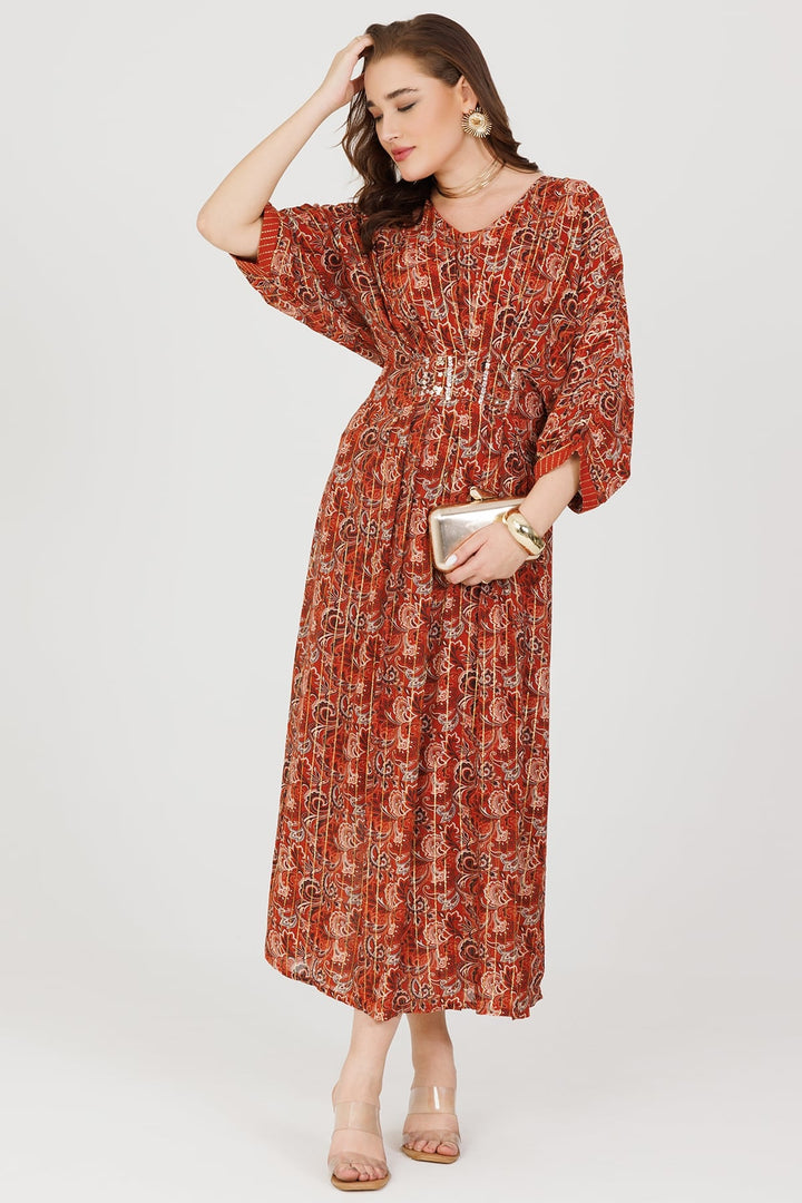 Rust Printed Viscose Kaftan