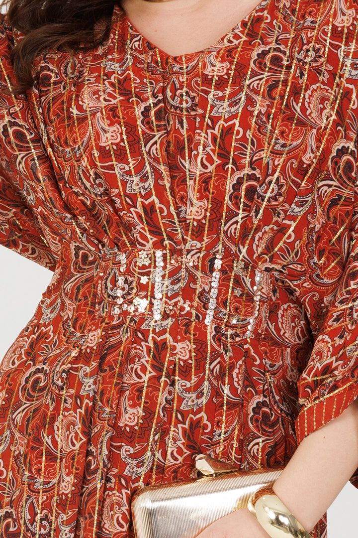 Rust Printed Viscose Kaftan