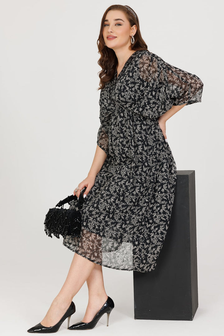 Black Printed Lurex Georgette Kaftan