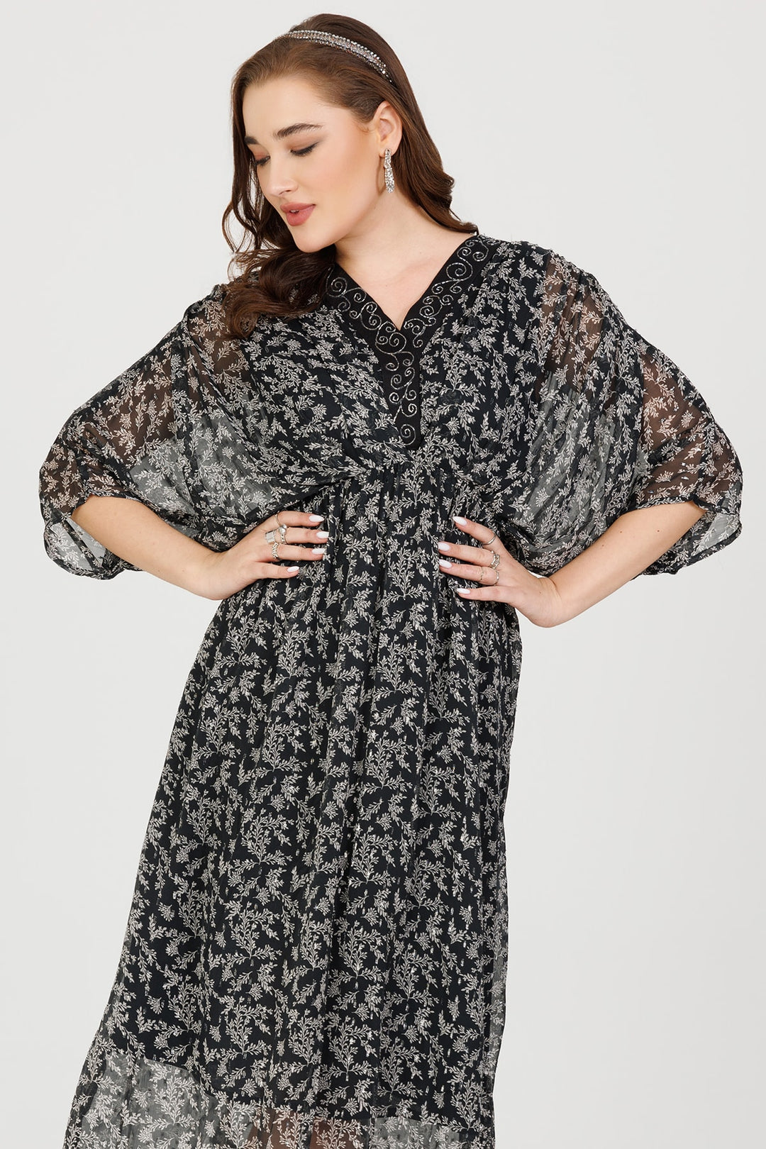 Black Printed Lurex Georgette Kaftan