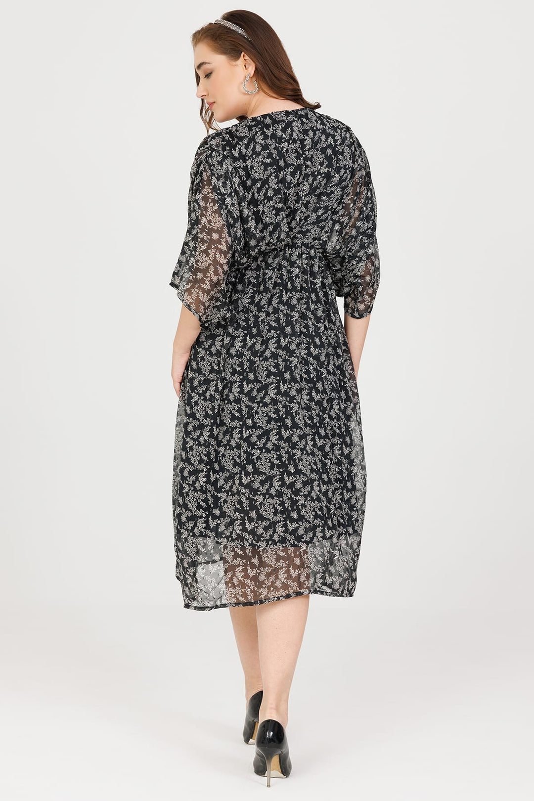 Black Printed Lurex Georgette Kaftan