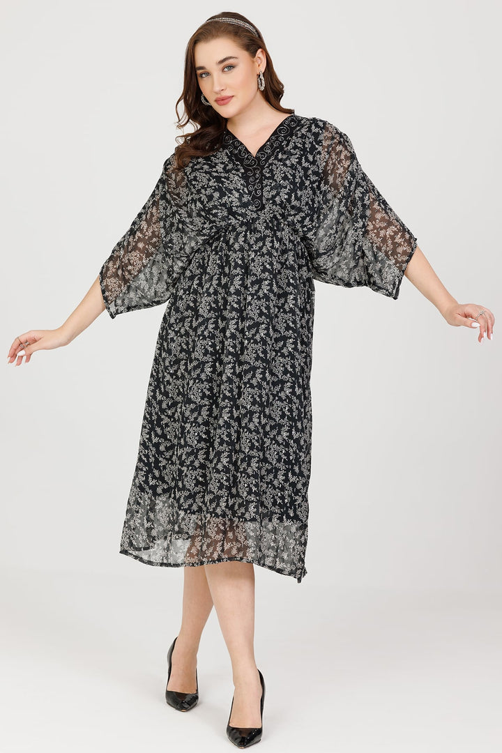 Black Printed Lurex Georgette Kaftan