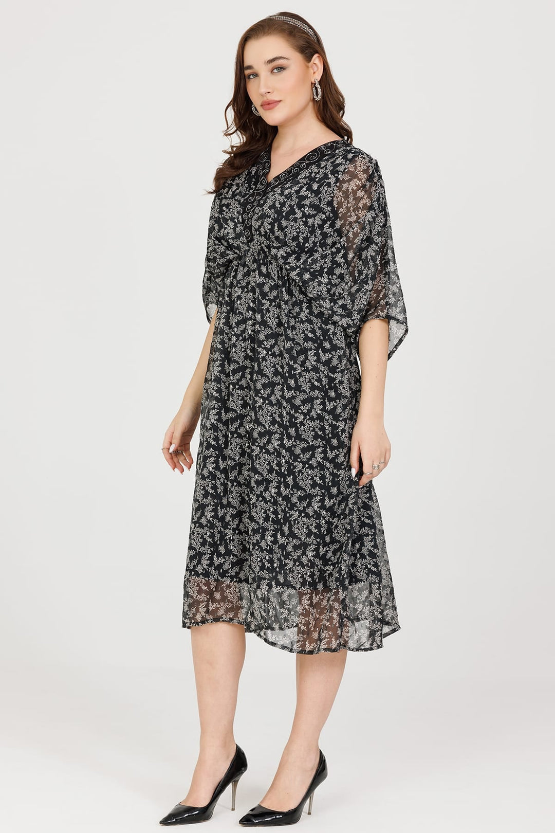 Black Printed Lurex Georgette Kaftan
