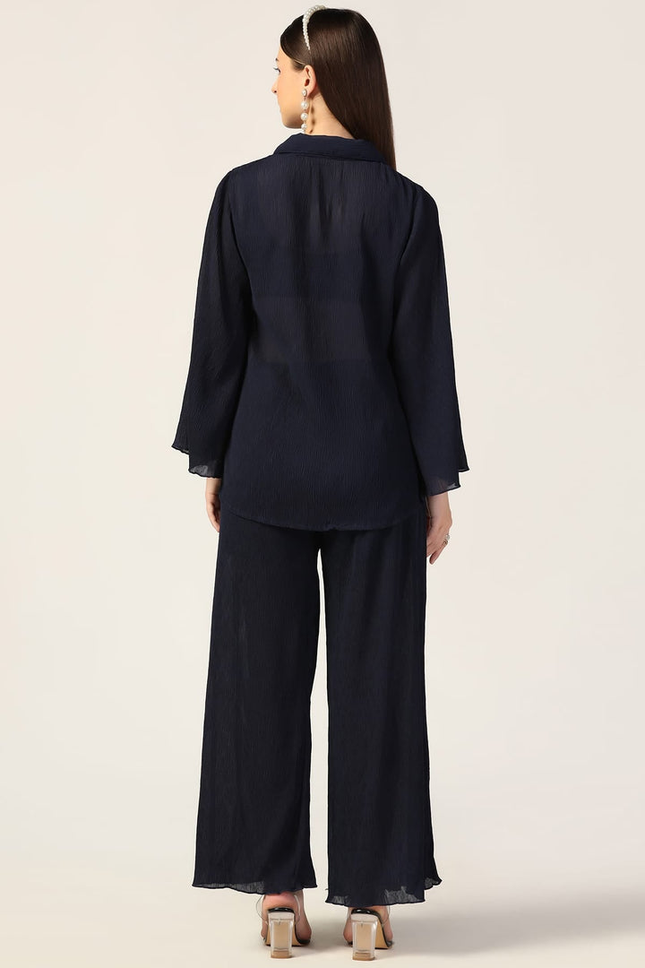 Pleated Georgette Co-Ord Top with Flared Sleeves