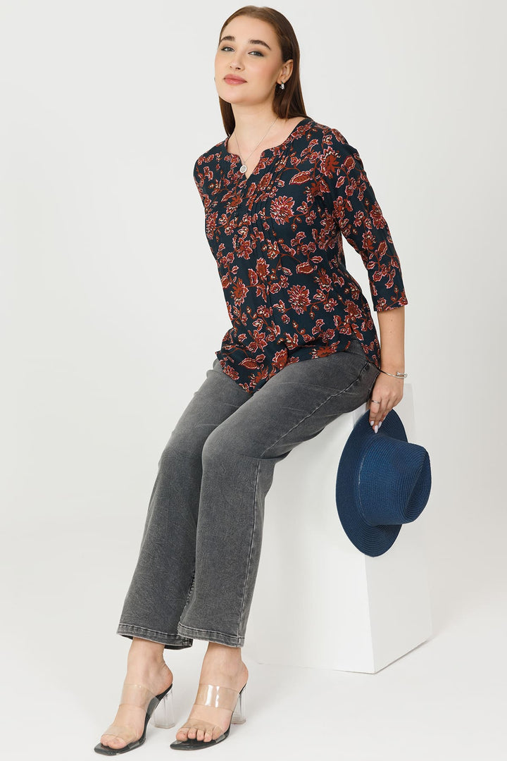 Blue Pintuck Casual Top
