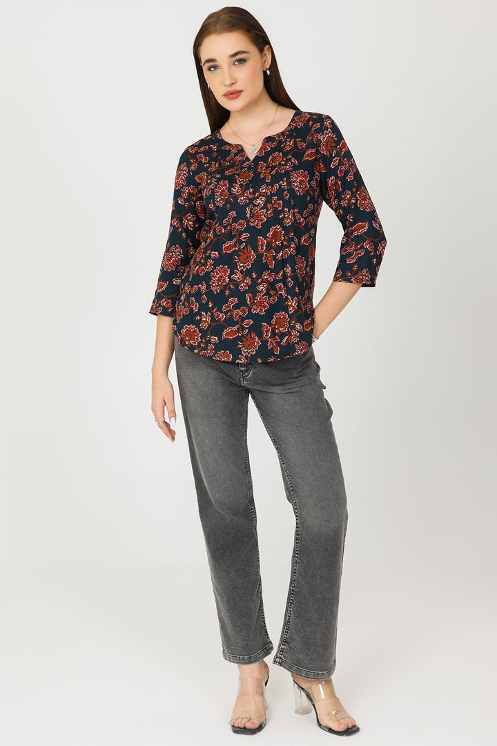 Blue Pintuck Casual Top