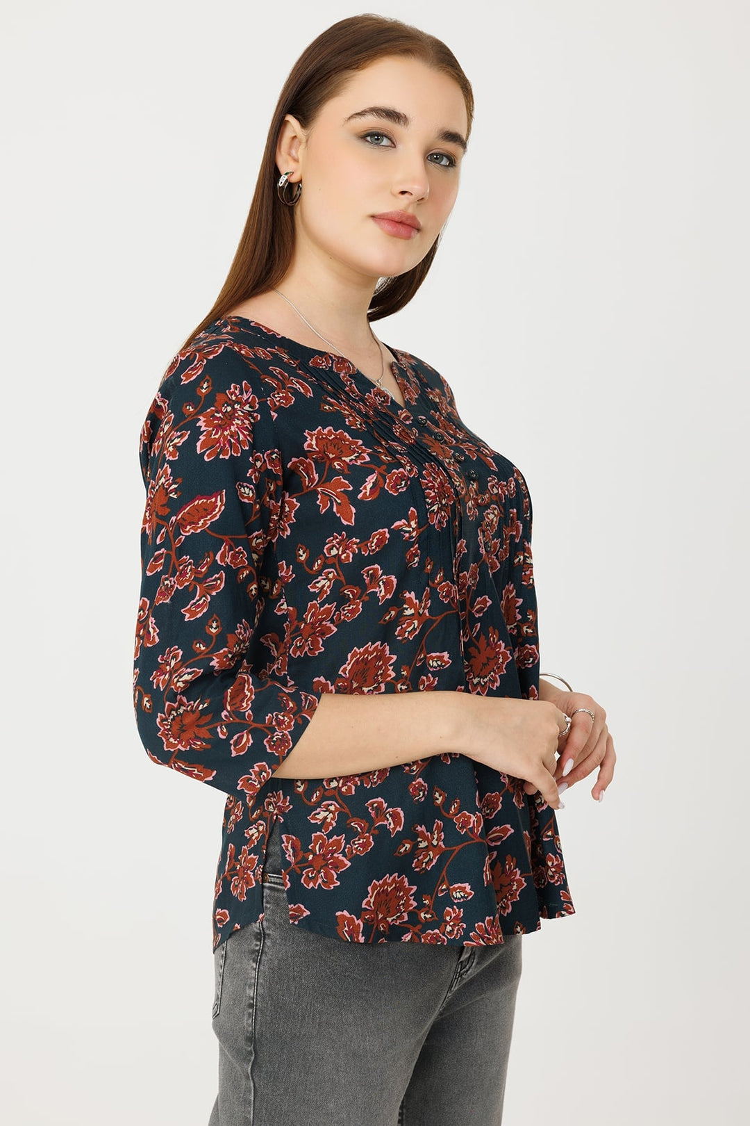 Blue Pintuck Casual Top