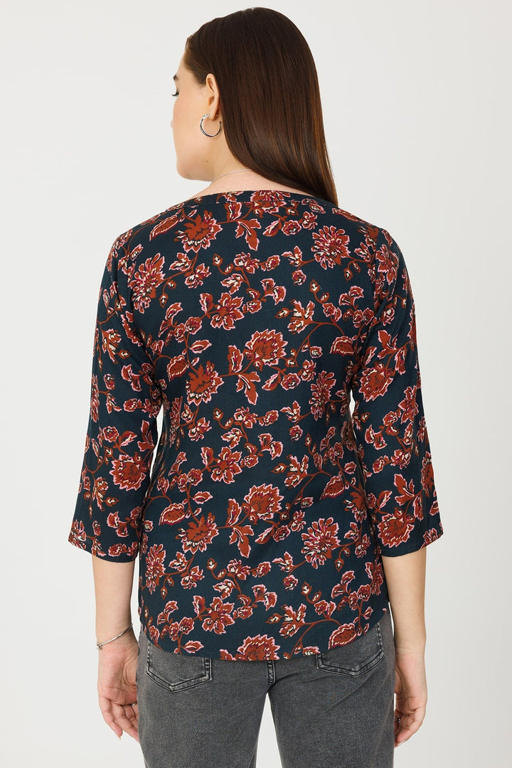 Blue Pintuck Casual Top