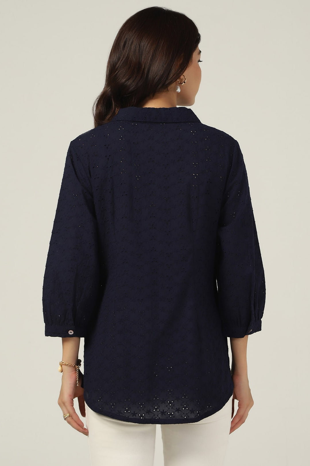 Navy Schiffli Embroidered Shirt