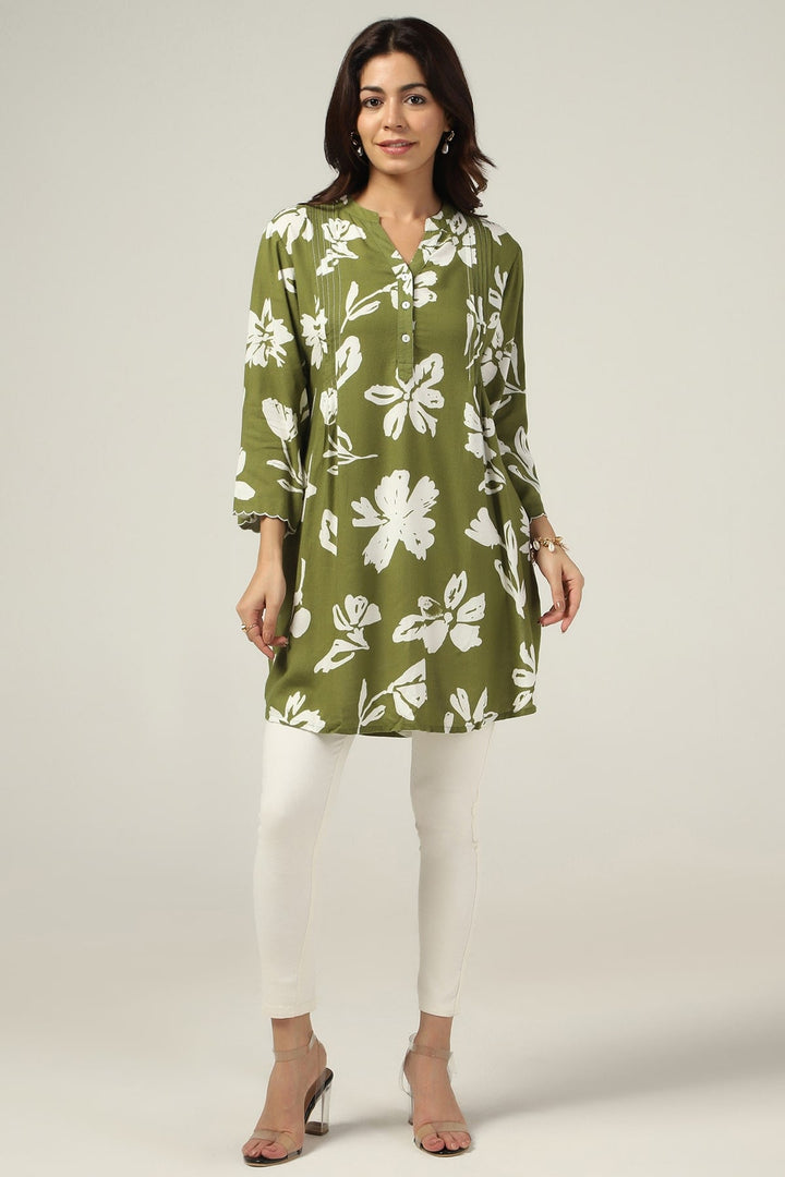 Olive Printed Linen Tunic