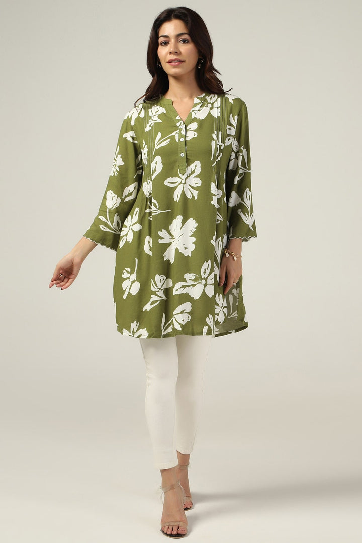 Olive Printed Linen Tunic