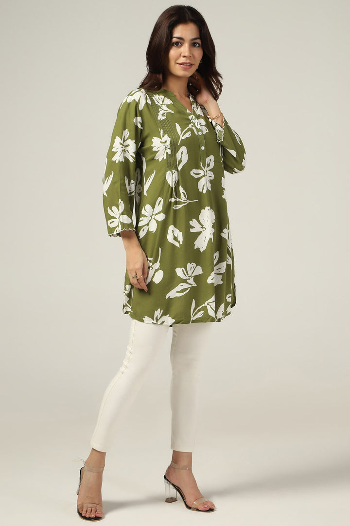 Olive Printed Linen Tunic