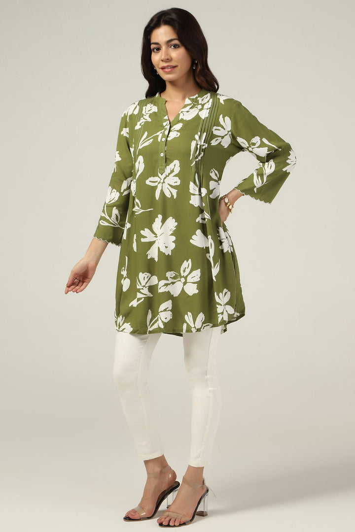 Olive Printed Linen Tunic