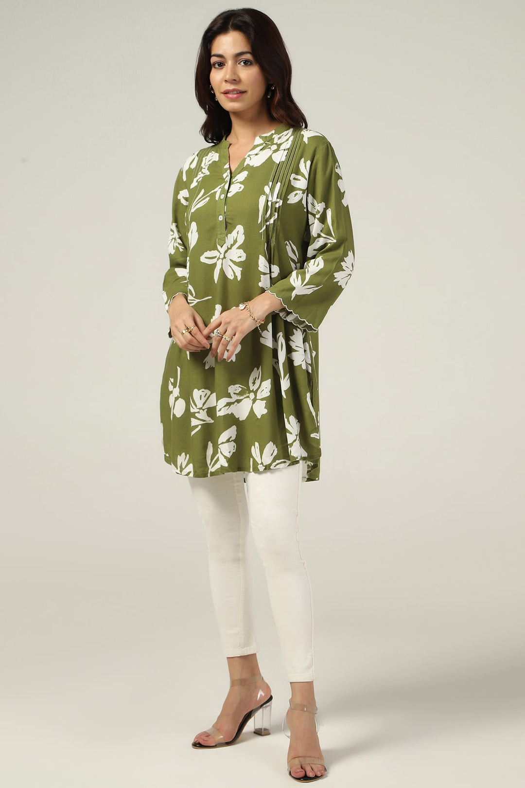 Olive Printed Linen Tunic