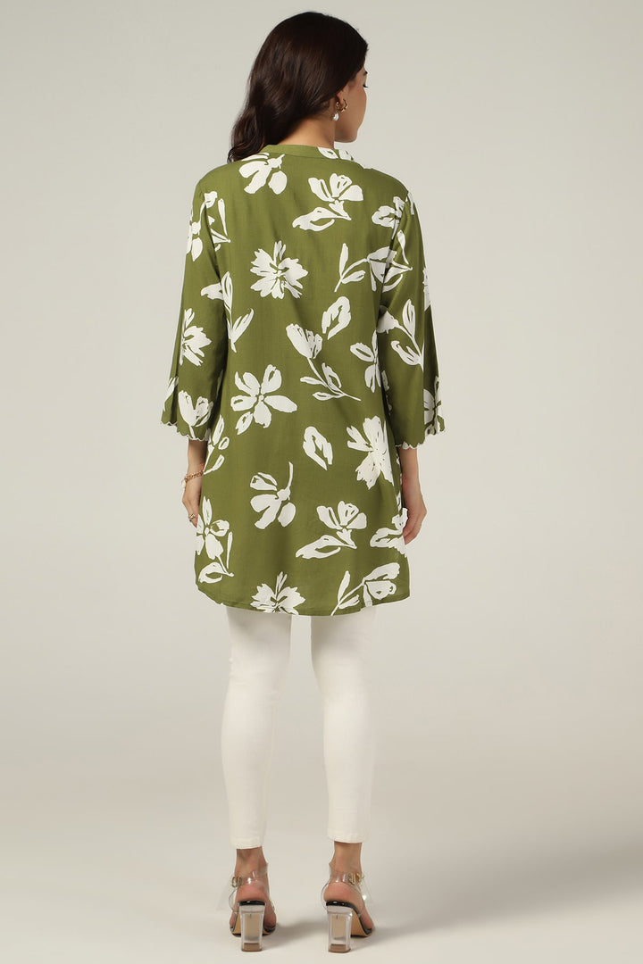 Olive Printed Linen Tunic