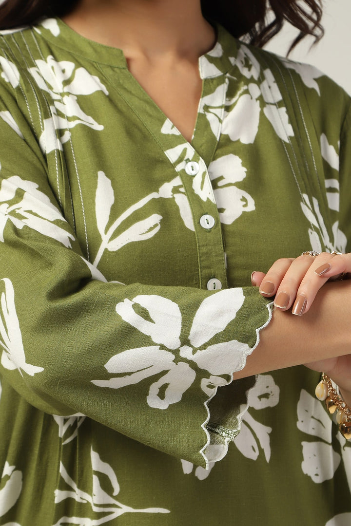 Olive Printed Linen Tunic