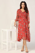 Red Printed Chiffon Dress