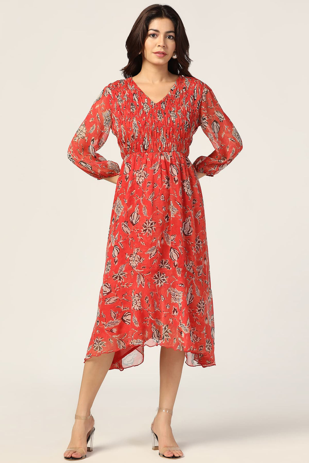 Red Printed Chiffon Dress