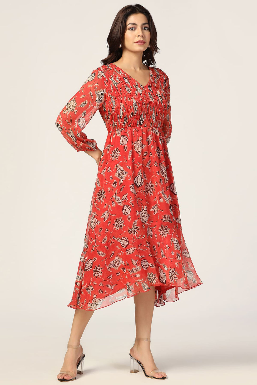 Red Printed Chiffon Dress