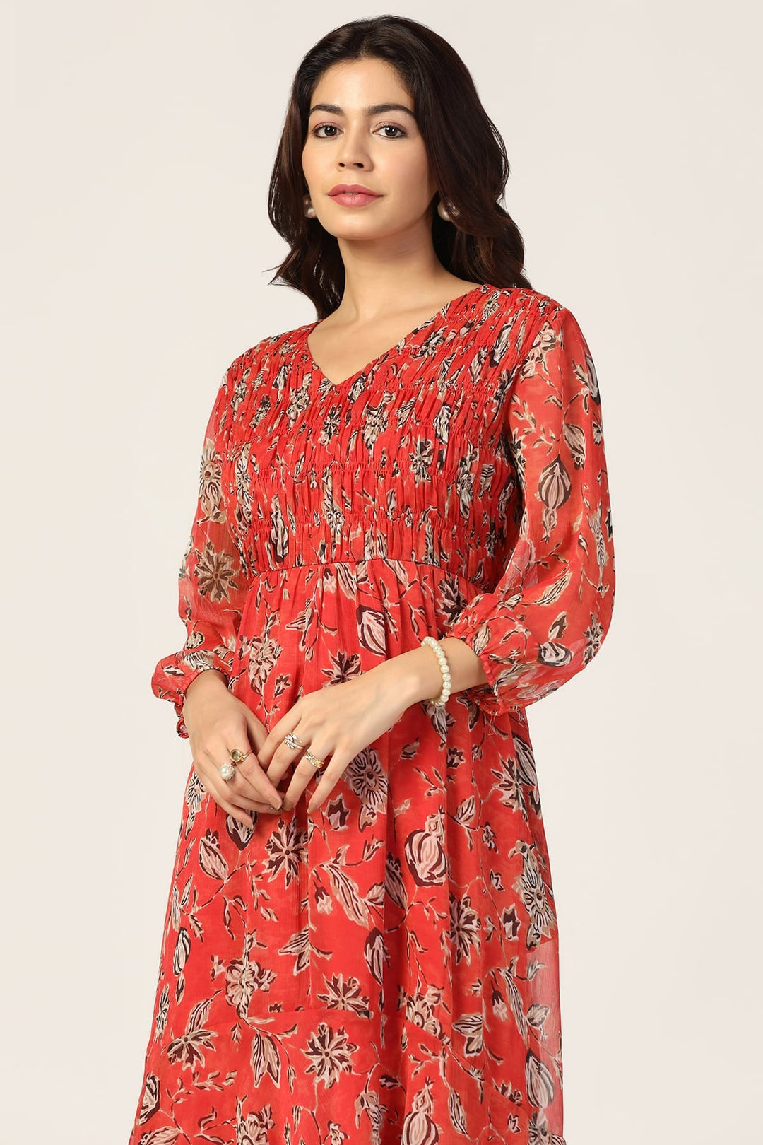 Red Printed Chiffon Dress