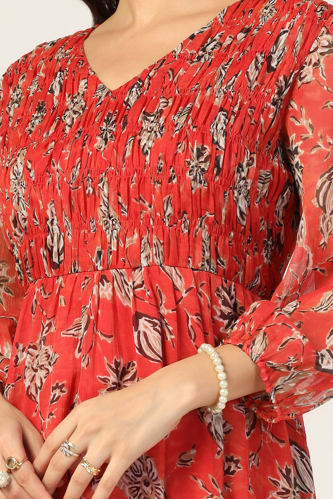 Red Printed Chiffon Dress