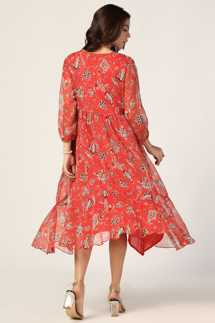 Red Printed Chiffon Dress