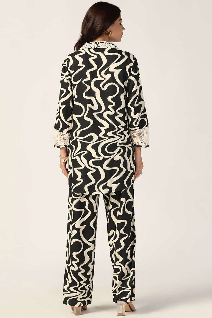 Black &amp; Beige Printed Co-Ord Top