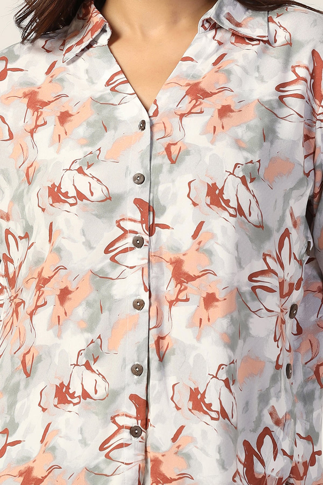 Off White Printed Rayon Shirt