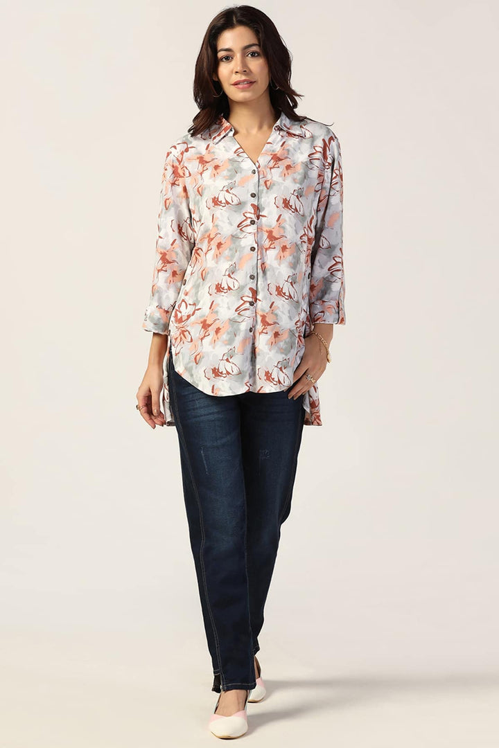Off White Printed Rayon Shirt