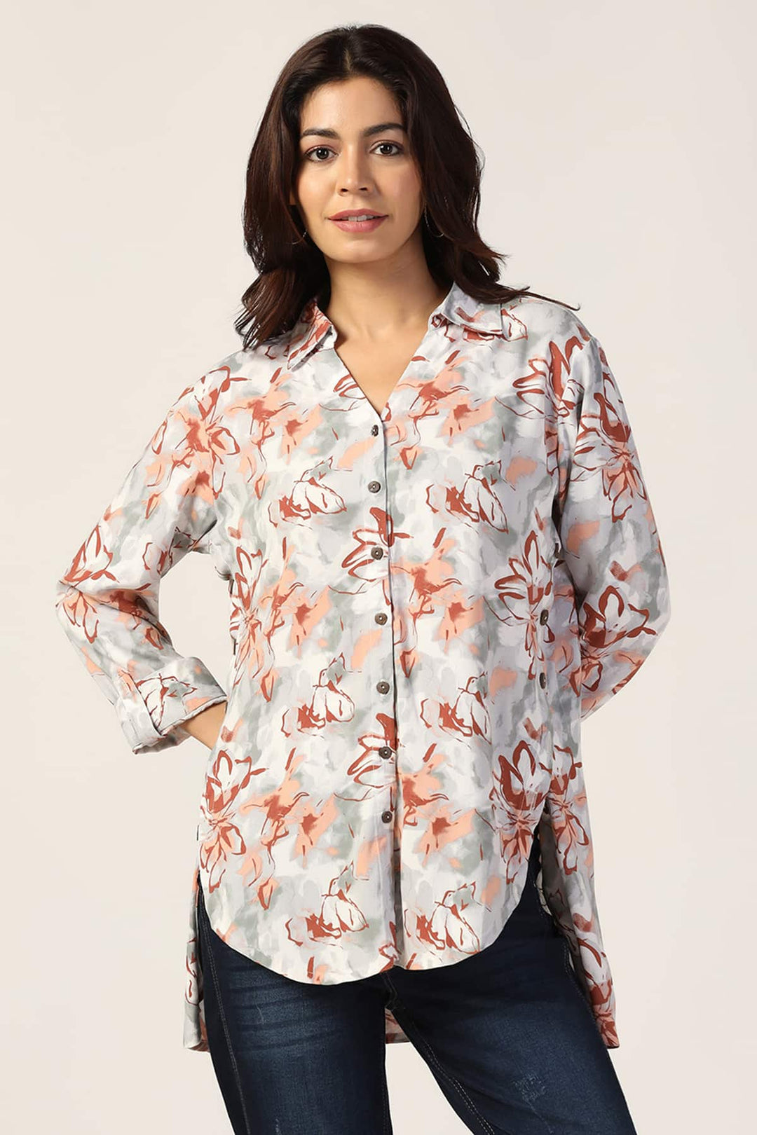 Off White Printed Rayon Shirt