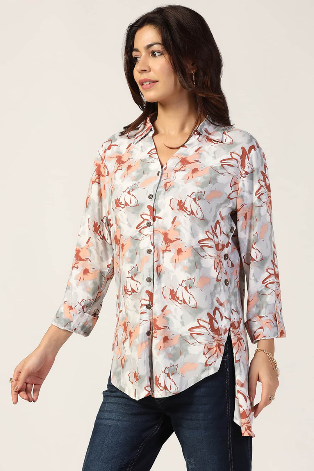 Off White Printed Rayon Shirt