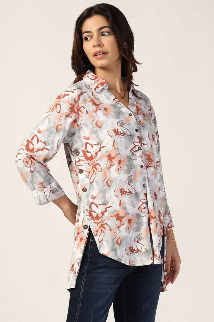 Off White Printed Rayon Shirt