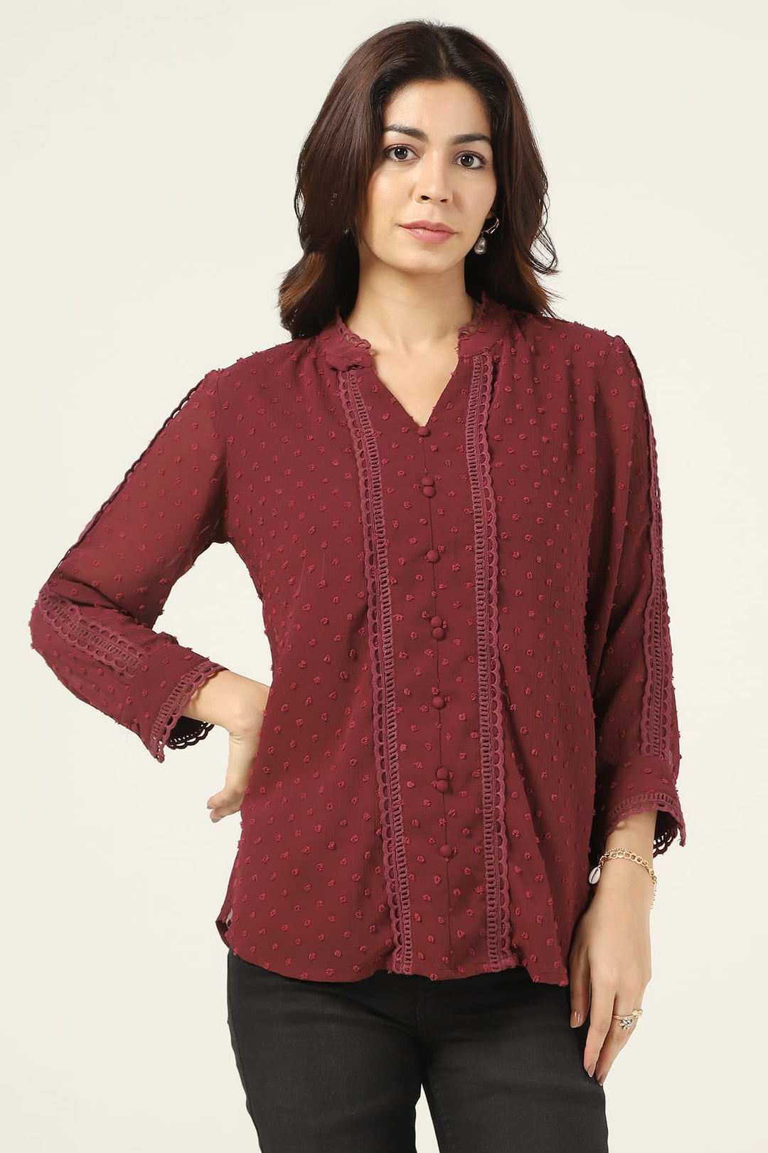 Maroon Printed Georgette Buta Top