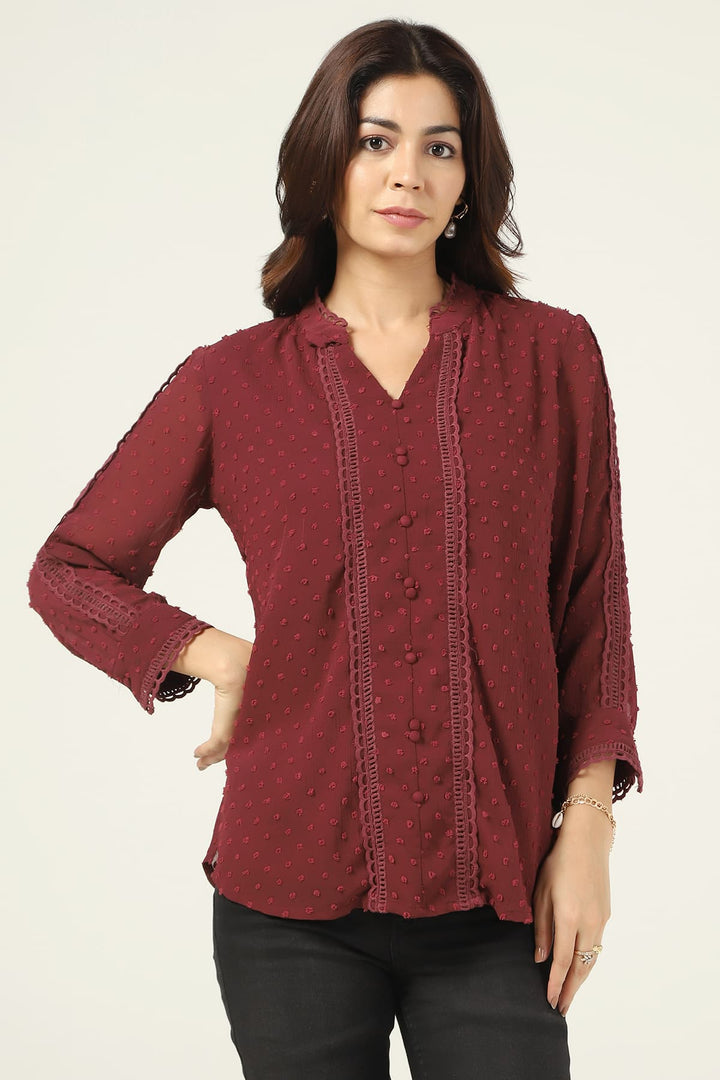 Maroon Printed Georgette Buta Top
