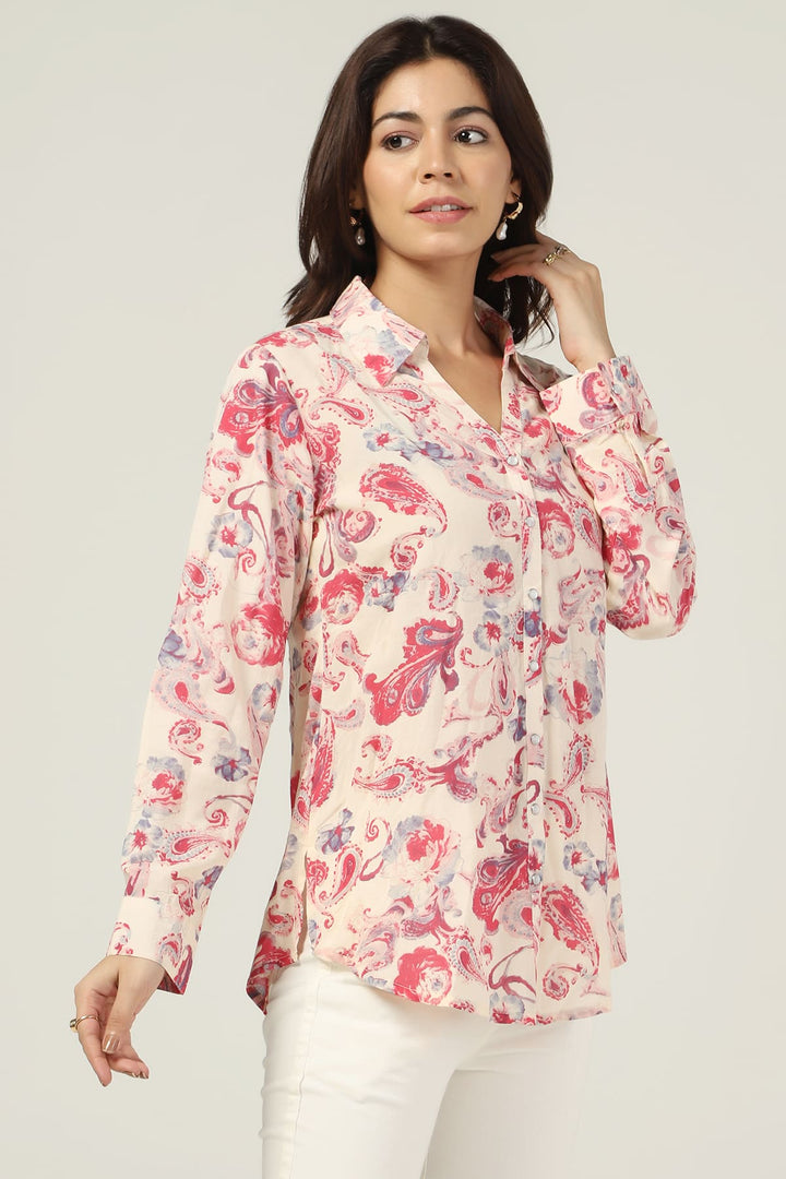 Pink Printed Rayon Shirt