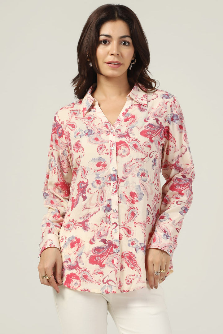 Pink Printed Rayon Shirt