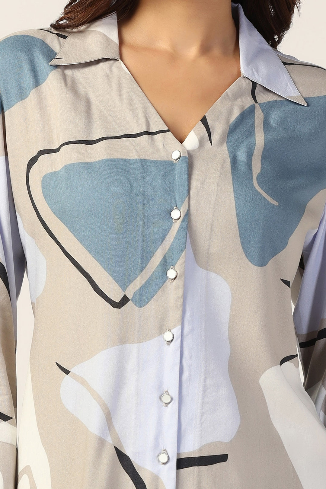 Grey Printed Rayon Co-ord Shirt