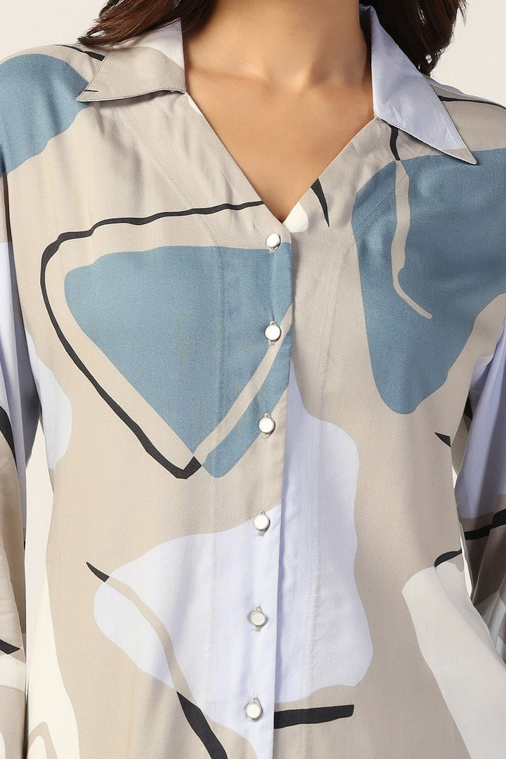 Grey Printed Rayon Co-ord Shirt