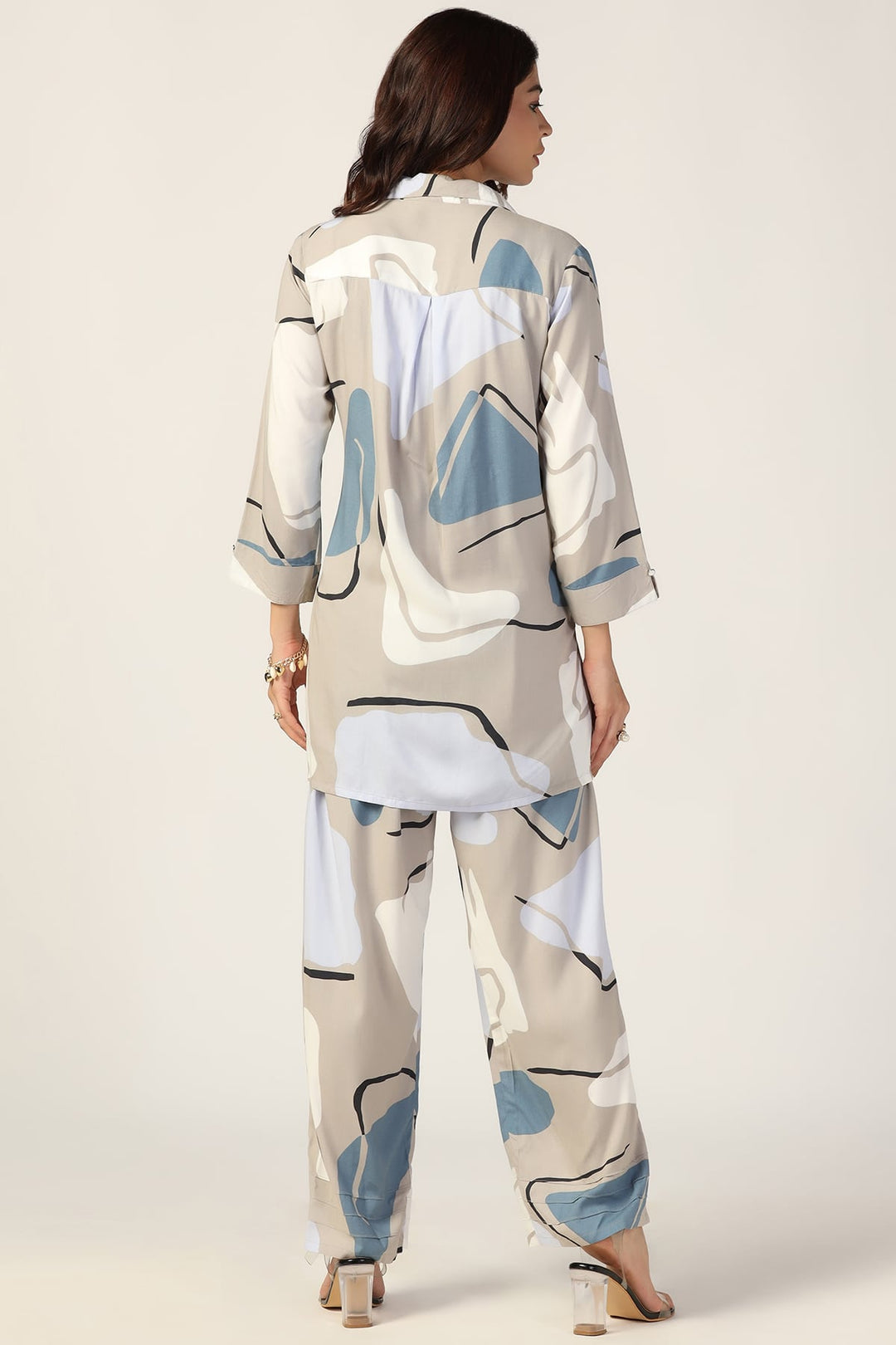 Grey Printed Rayon Co-ord Shirt