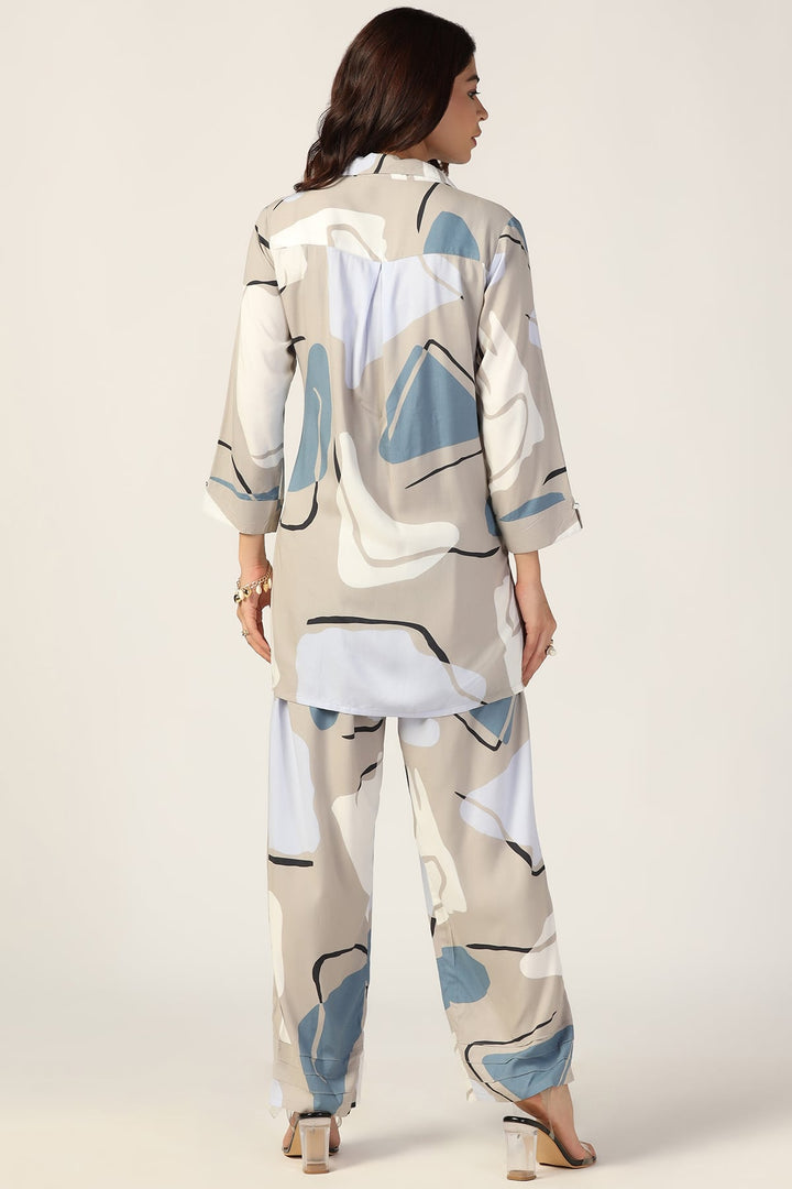 Grey Printed Rayon Co-ord Shirt
